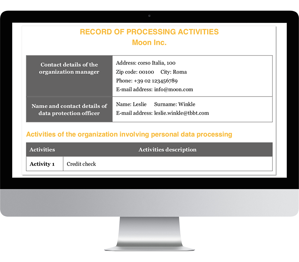Records of Processing Activities 