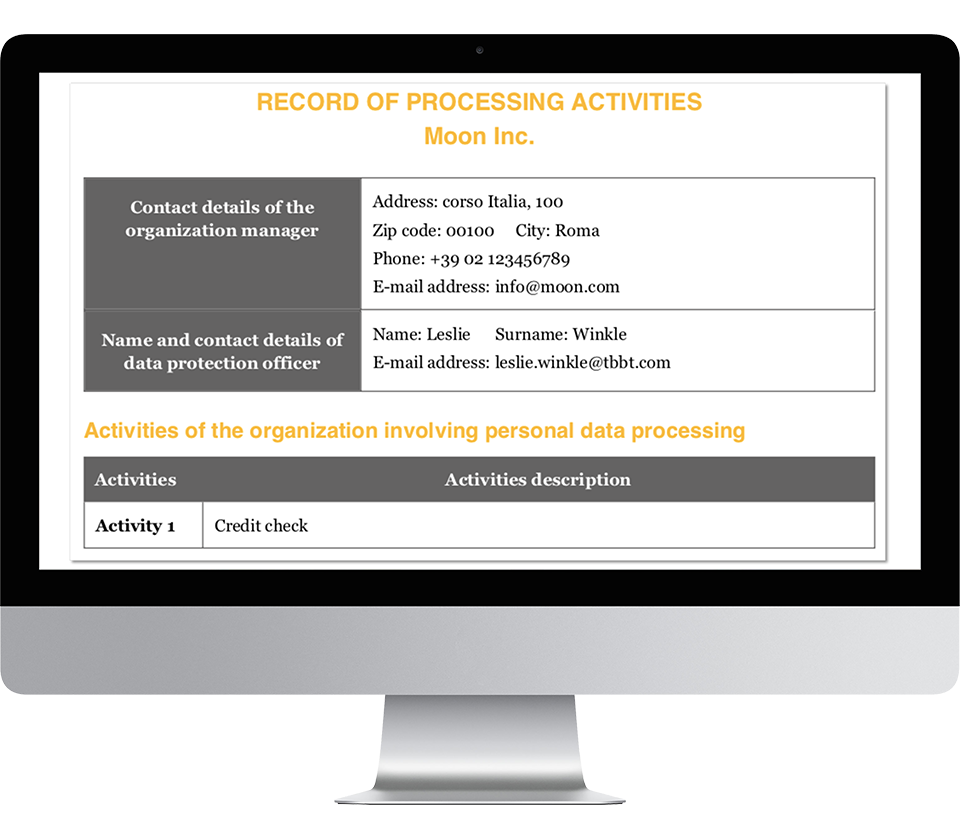 Records of Processing Activities 